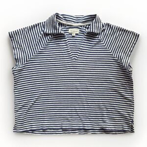 Free Assembly Shirt Womens Size XL Blue White Striped Terry V Neck Collar